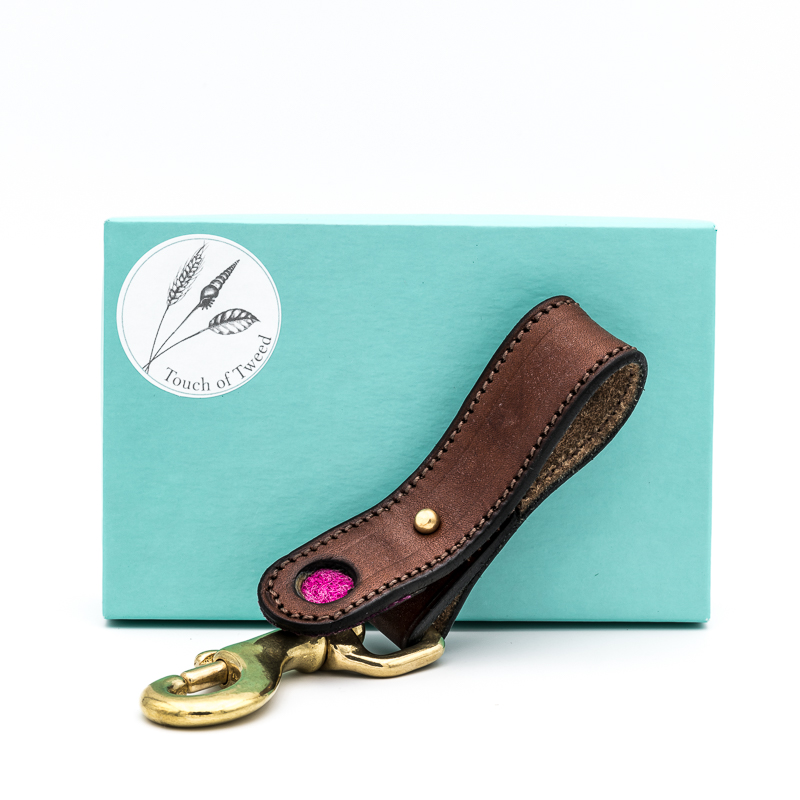 Pink-Tweed-and-Leather-Kelways-Keyring-Touch-of-Tweed-Somerset-UK