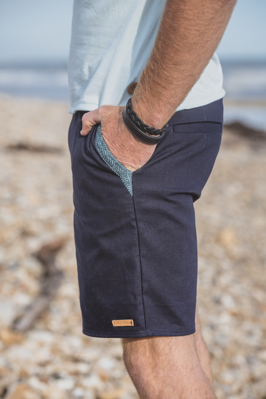 Touch of Tweed - Navy Organic Cotton Shorts - Tweed Pocket